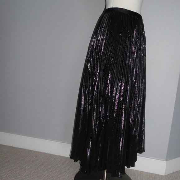 DVF Heavyn Pleated metallic Crepe Shimmer Black Holiday Skirt 4 - Picture 9 of 16